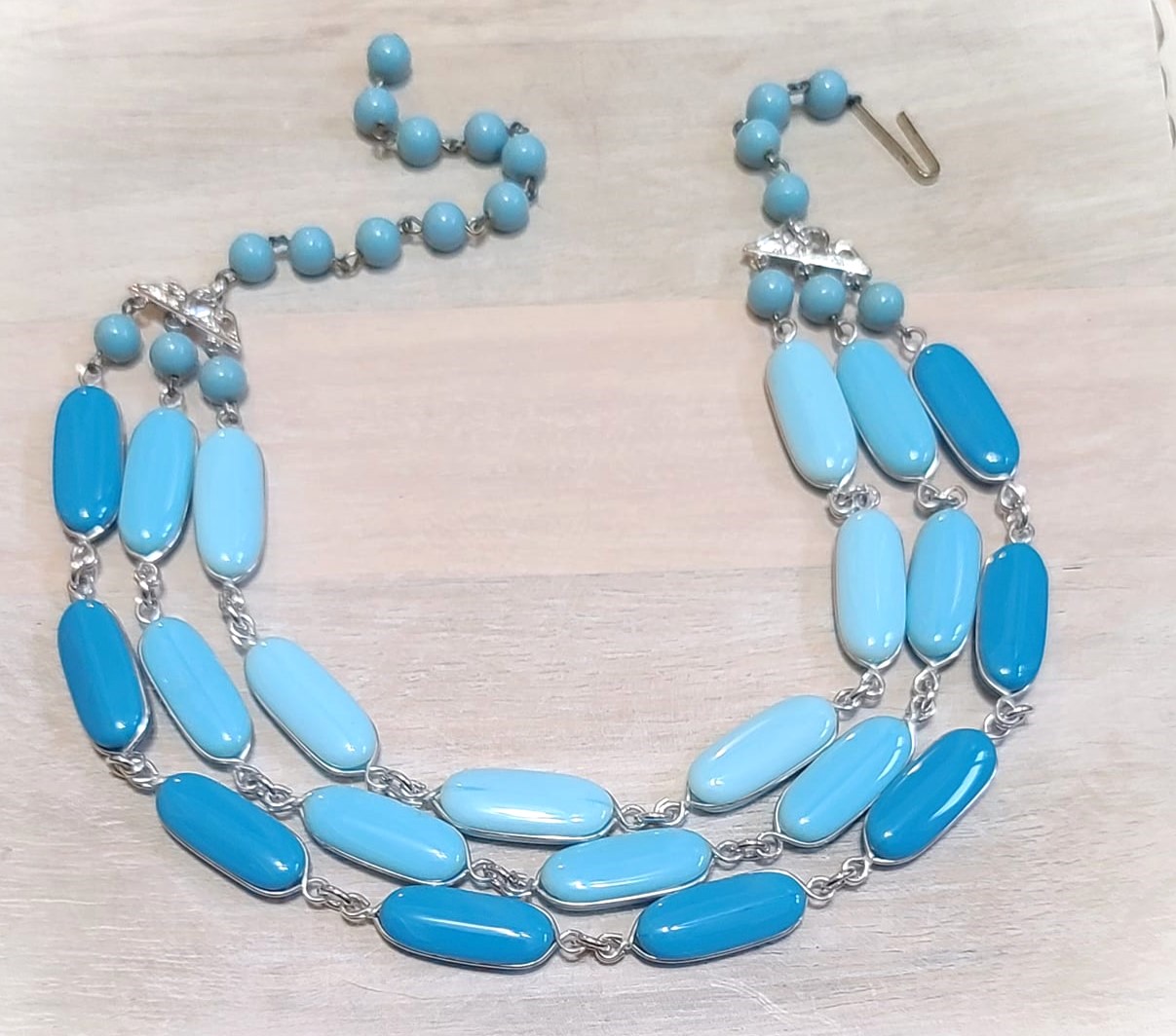 Blue Link Bead Necklace Signed Germany