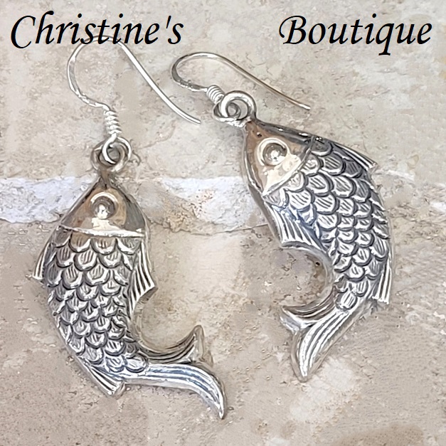 Koi fish earrings, set in sterling silver