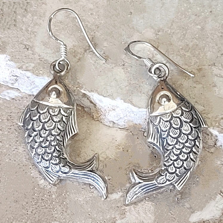 Koi fish earrings, set in sterling silver