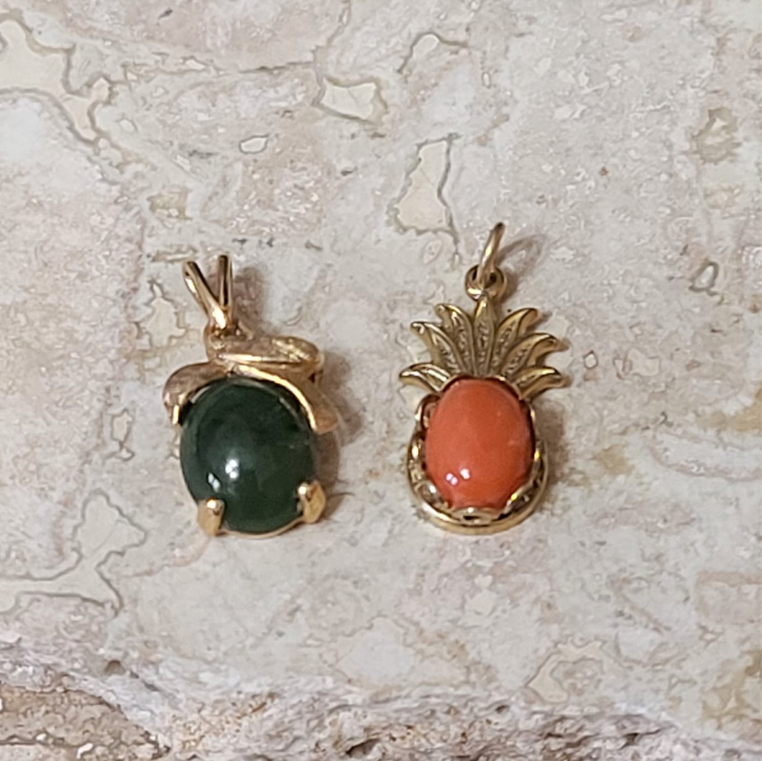 Coral Pineapple & Jade Charm Set for Bracelet or Pendant - Click Image to Close