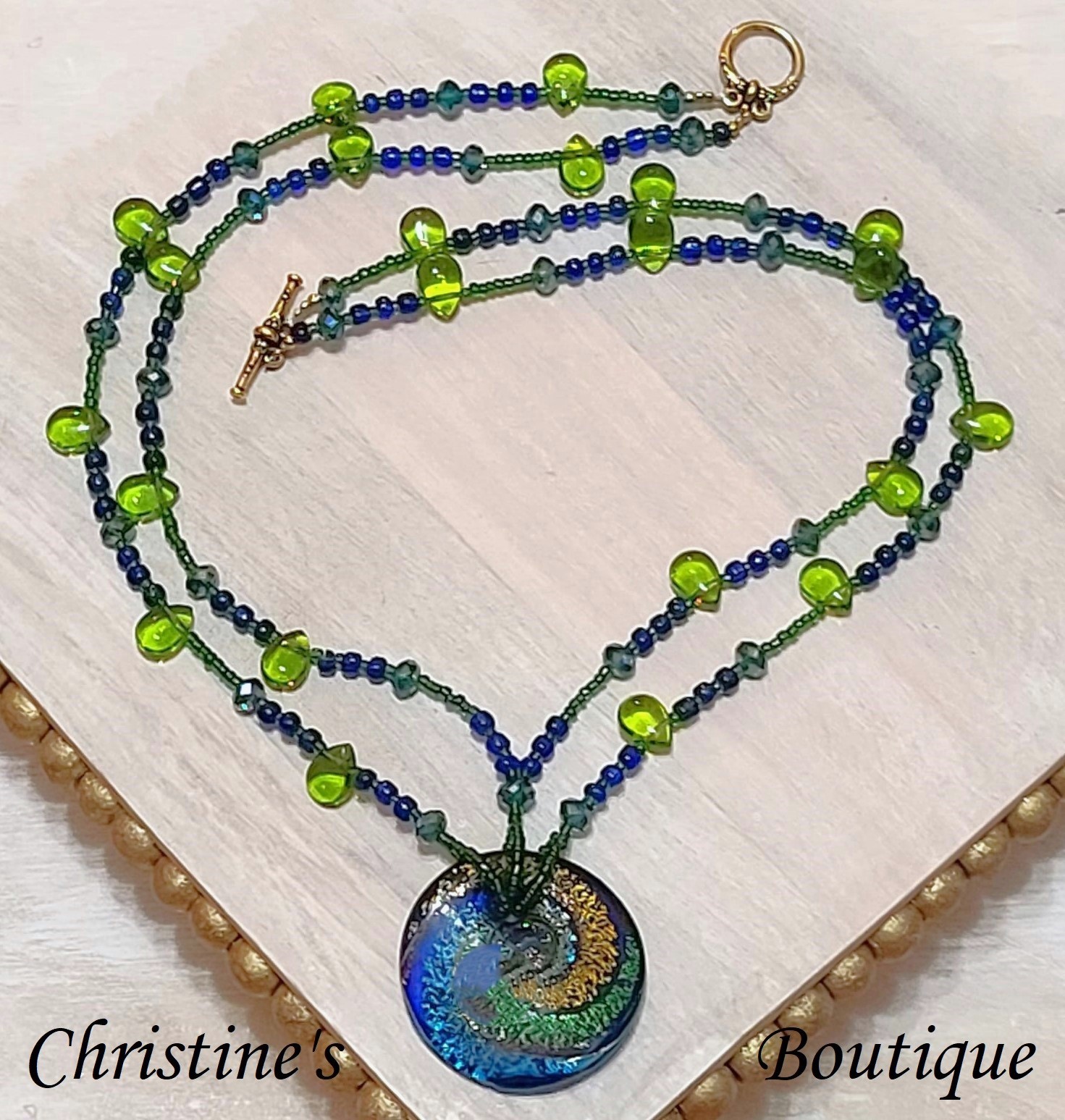 Lampwork glass necklace, handcrafted, dangle pendant, 2 strand - Click Image to Close
