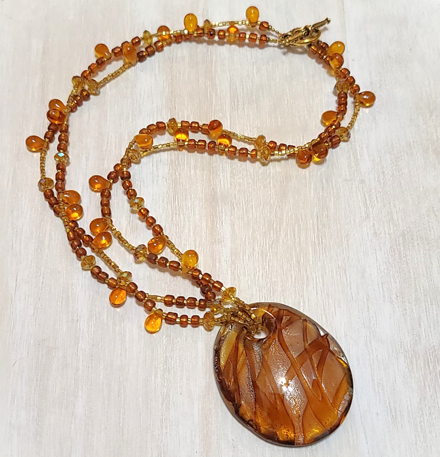 Lampwork glass necklace, handcrafted, dangle pendant, 2 strand