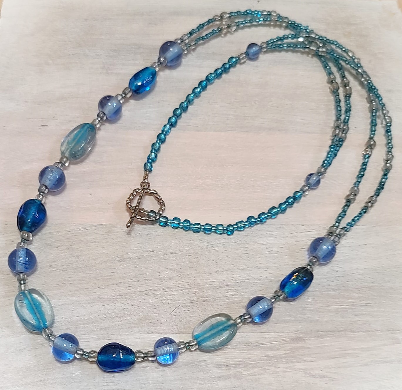 Blue ocean blue glass bead long necklace