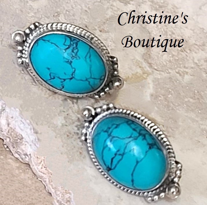 Turquoise Howalite set 925 Sterlling Silver 10 Carats - Click Image to Close