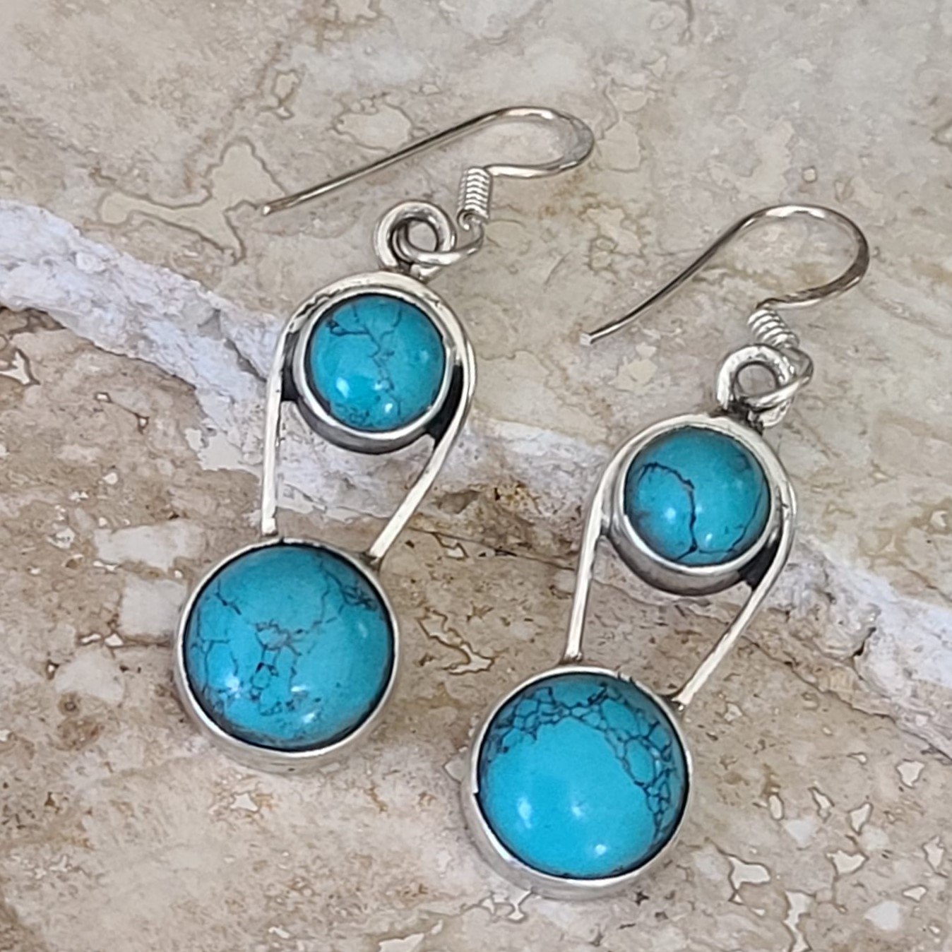 Turquoise Howalite & 925 Sterling Silver Earrings - Click Image to Close