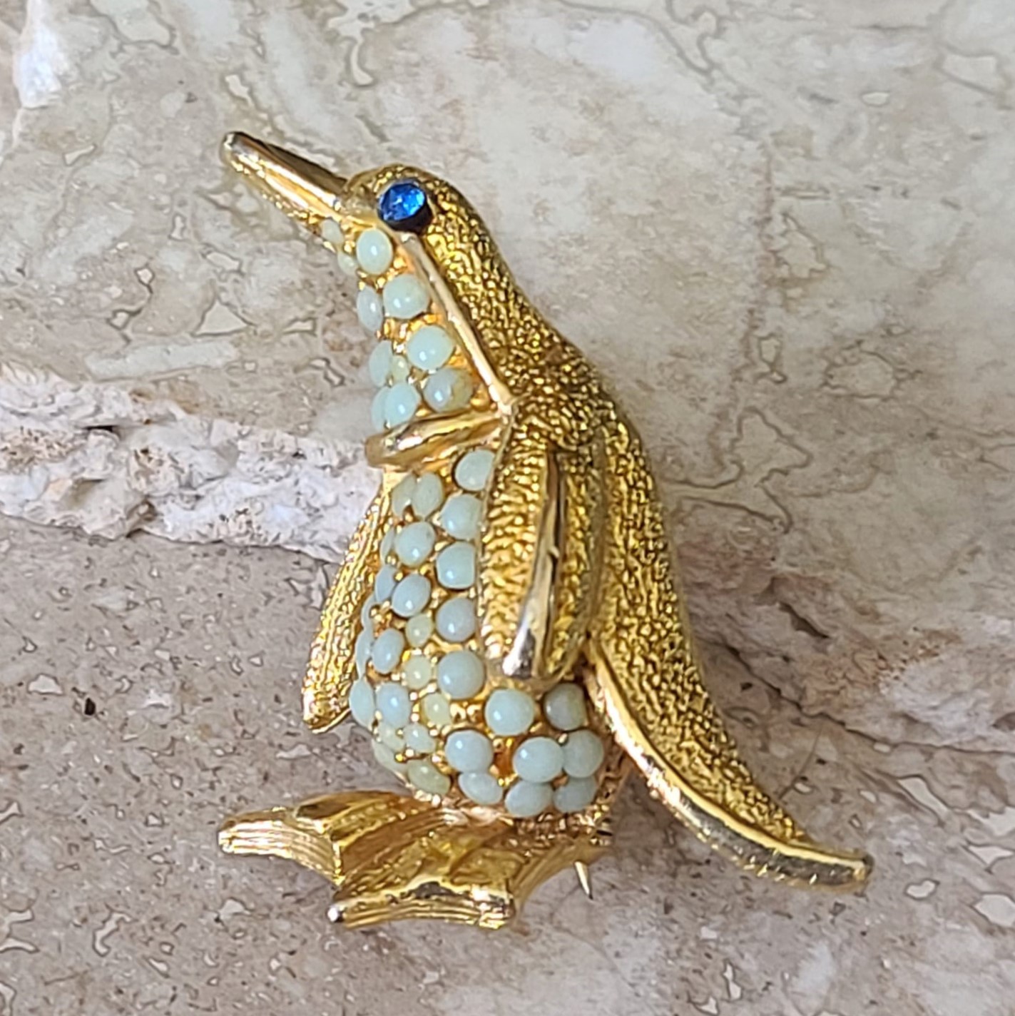 Penguin Pin Surrounded in Light Blue Stones