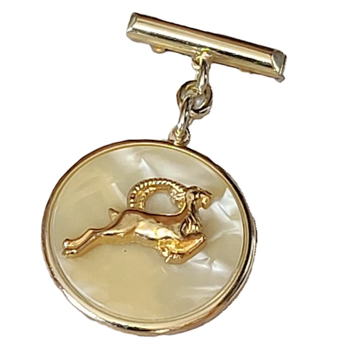 Aries the Ram Horoscope Vintage Pearlized Pin - Click Image to Close