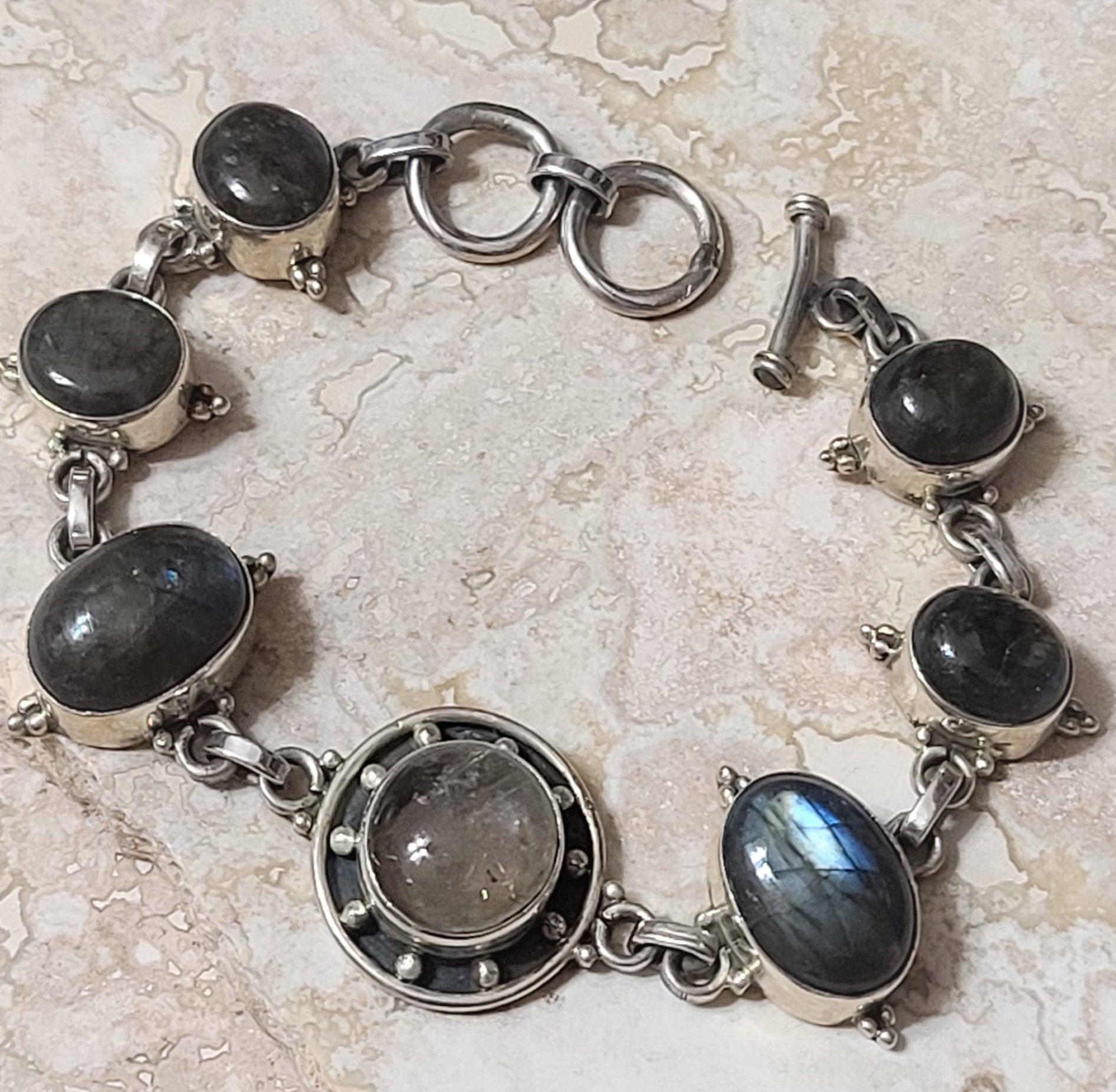 Labradorite Stones .925 Sterling Silver Bracelet - Click Image to Close