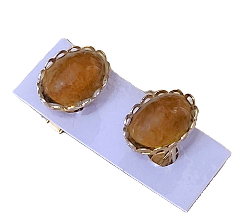 Vintage cuff links, costume, tawny brown cabachons