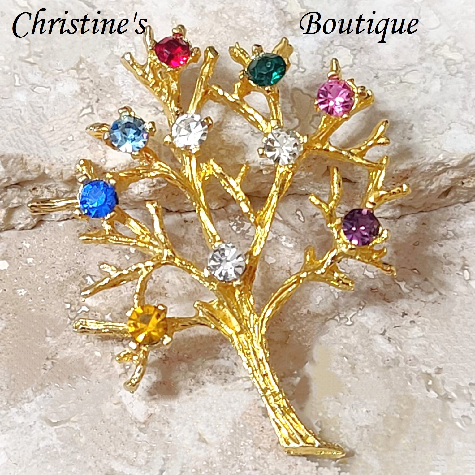 Rhinestone tree pendant, vintage pendant - Click Image to Close