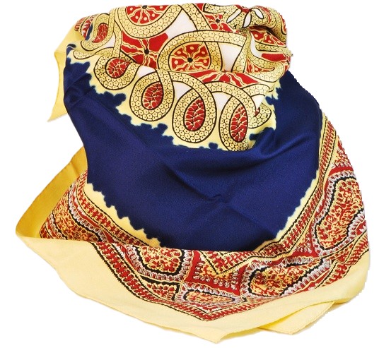 Scarf Silky Polyester Red, Gold and Blue Colors