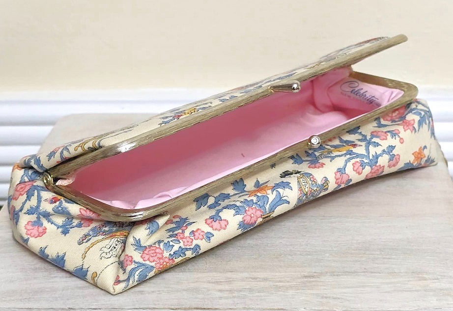 Vintage makeup case or eyeglass case, asian pattern, made by Celebrity Inc NYC