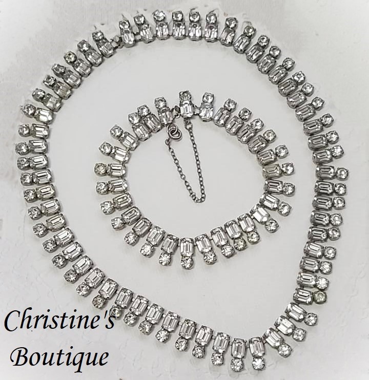 Rhinestone Art Deco Princess Necklace and Bracelet Set