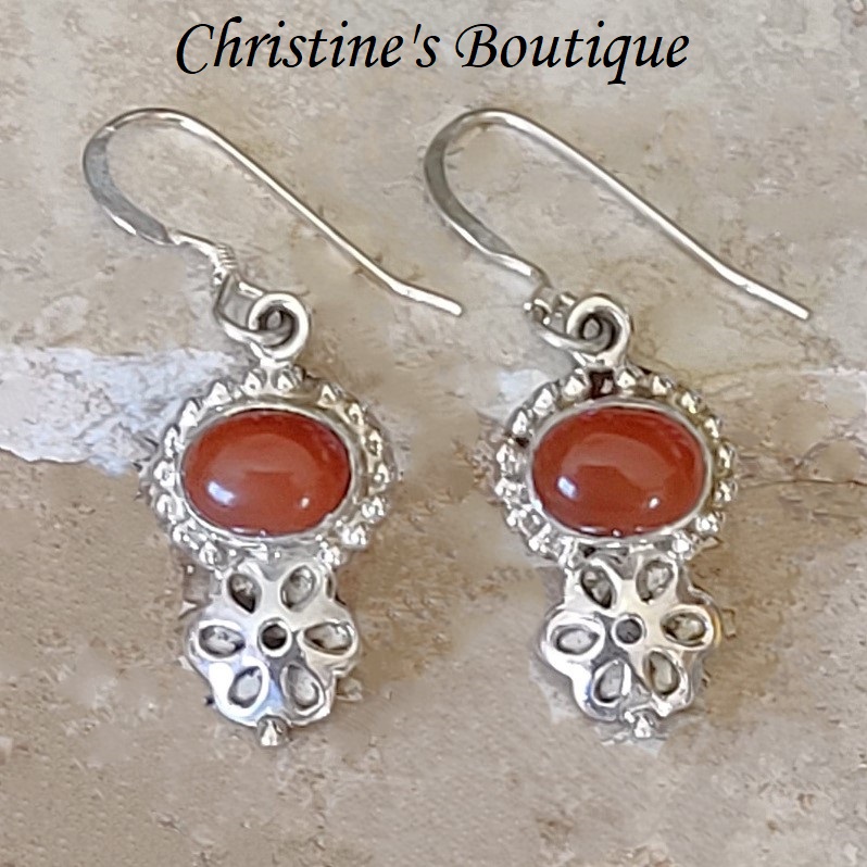 Red Onyx Sterling Silver Drop Earrings 3/4" - Click Image to Close