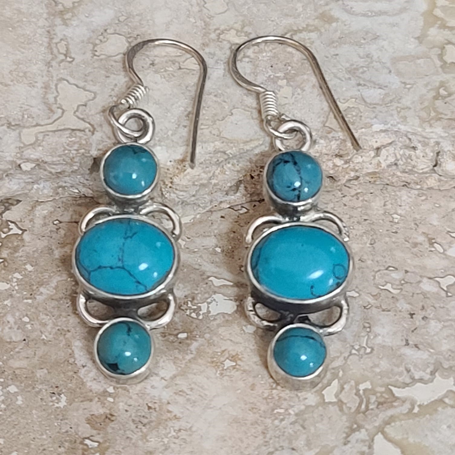 Turquoise Howalite & 925 Sterling Silver Drop Earrings - Click Image to Close