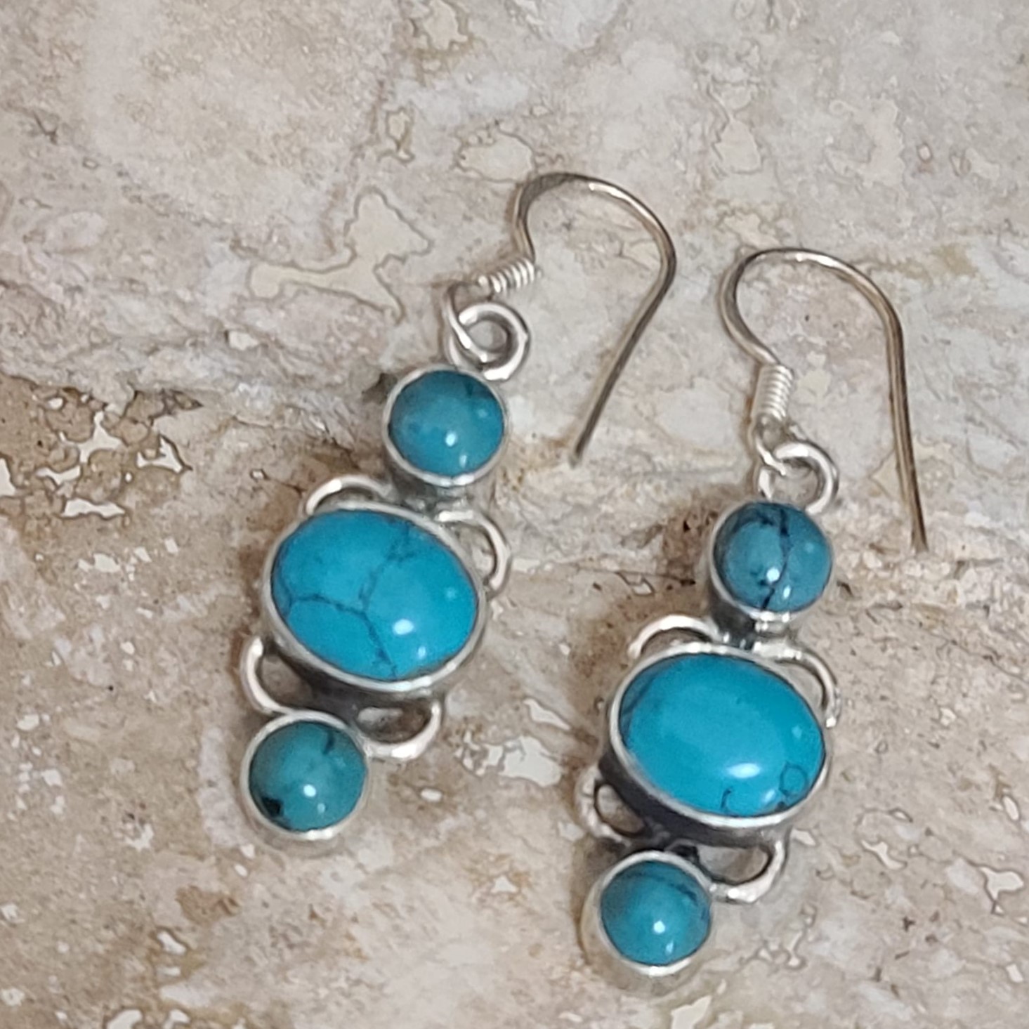 Turquoise Howalite & 925 Sterling Silver Drop Earrings