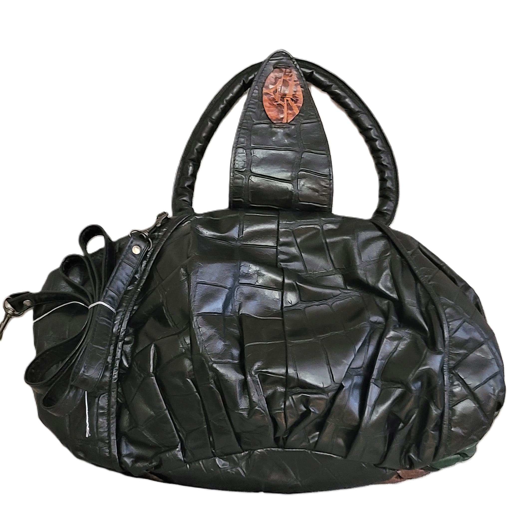 Patchwork calico leather retro vintage large handbag