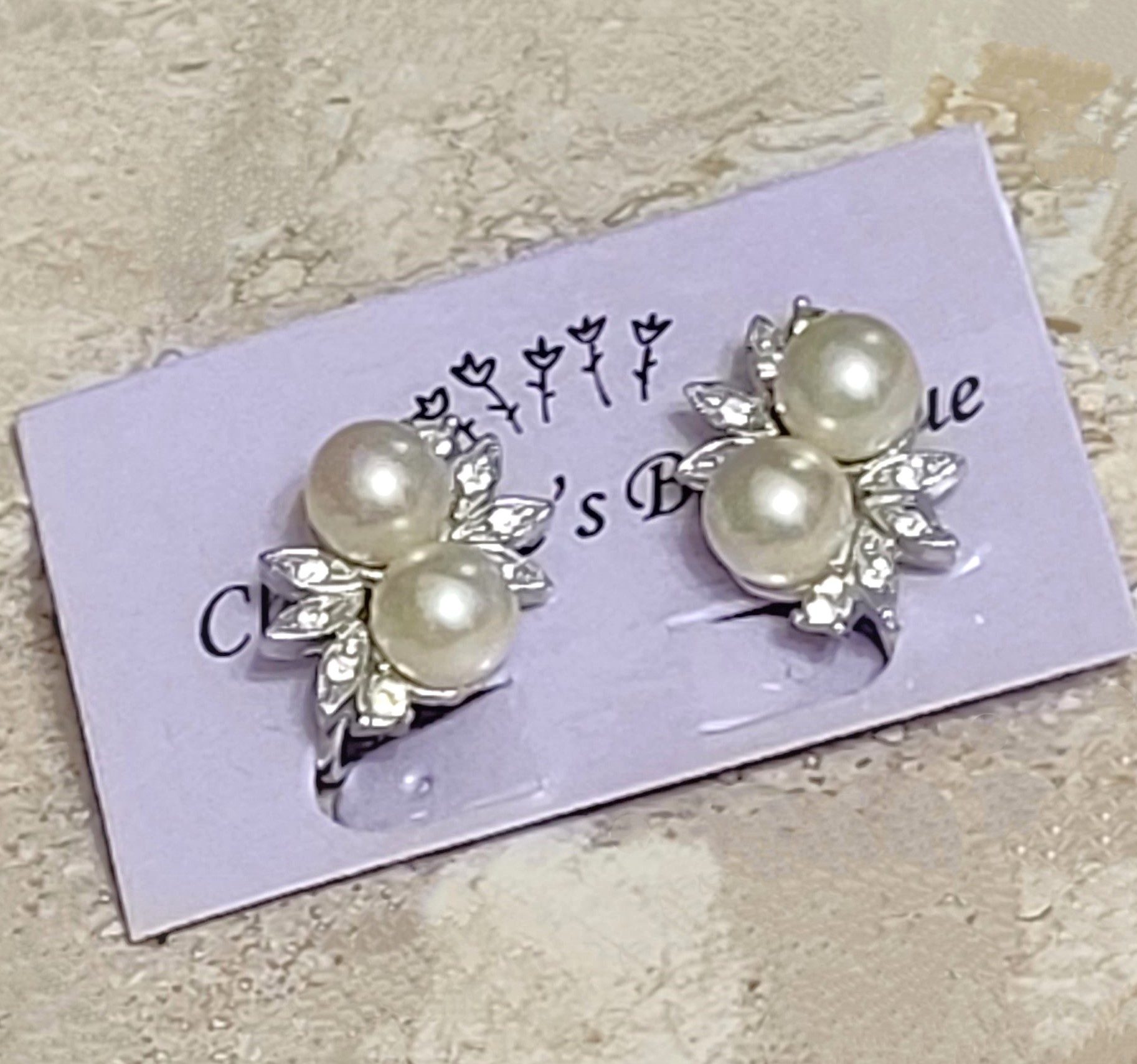 Pearl and rhinestone earrings, vintage clip on style
