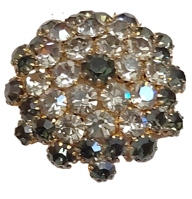 Vintage domb pin, blue and gray rhinestones signed West Germany - Click Image to Close