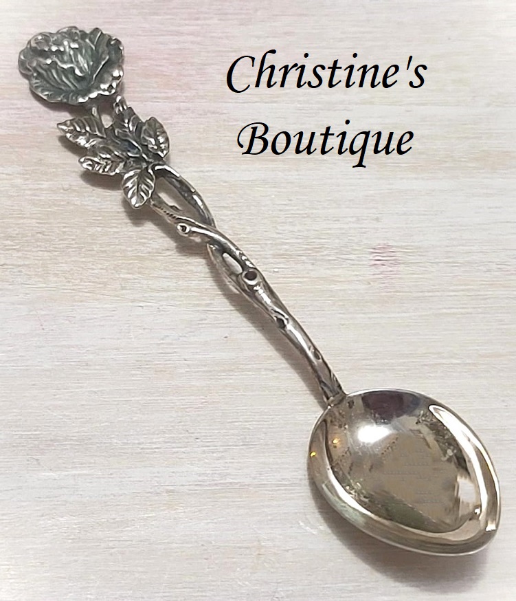 Silver plated collector's spoon, rose and thorns