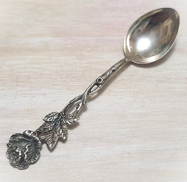 Silver plated collector's spoon, rose and thorns