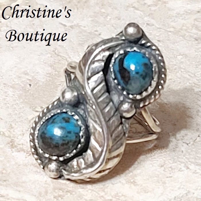 Vintage turquoise and sterling silver ring, southwestern style, size 7 - Click Image to Close