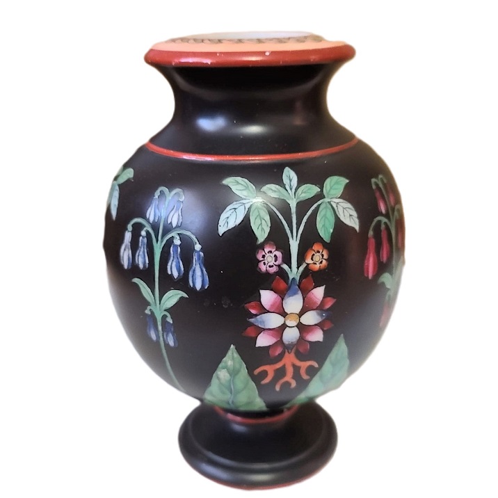 Inlaid Floral Design Black Porcelian Vase - Click Image to Close