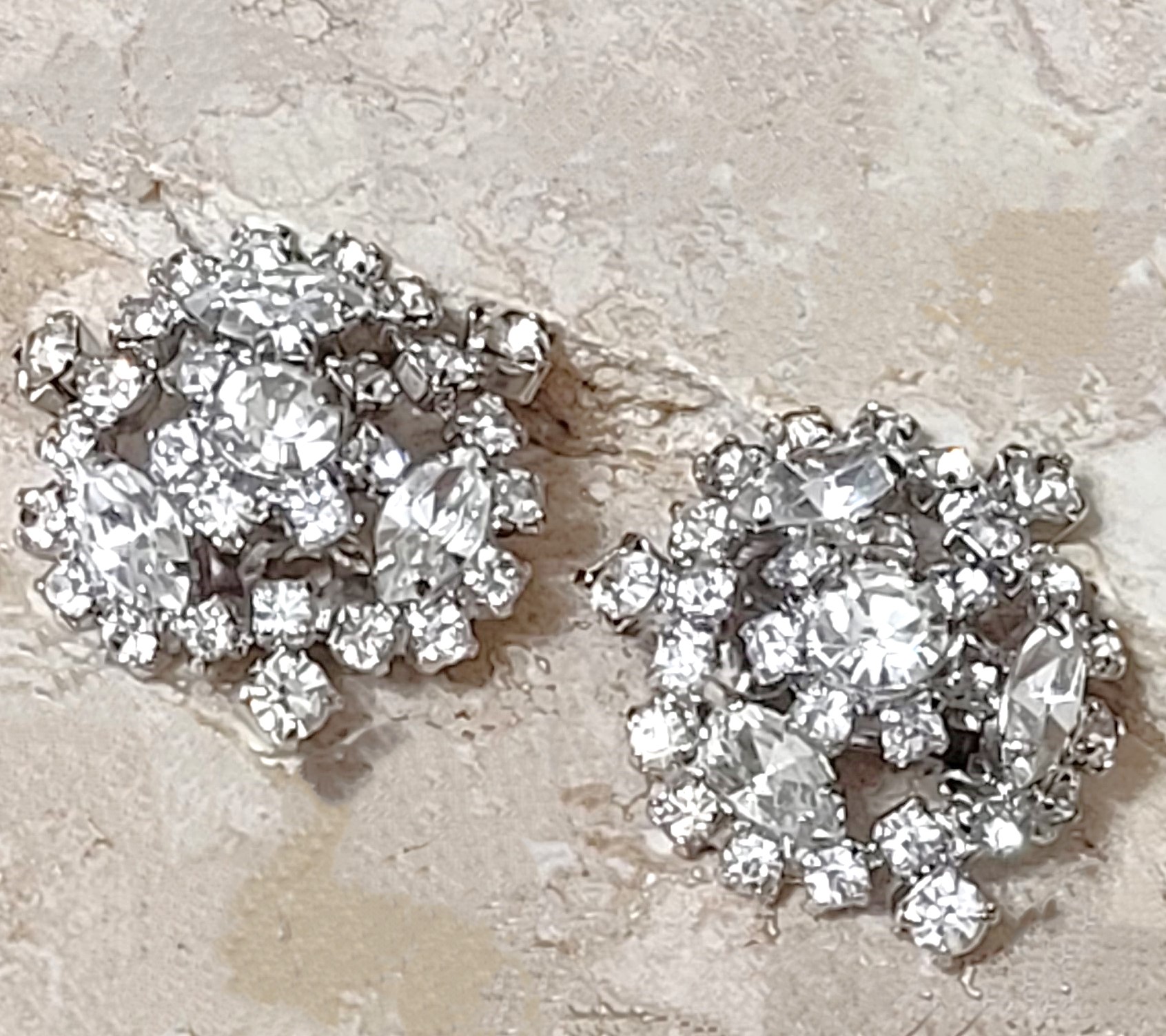 Rhinestone cluster earrings, vintage, signed designer, KRAMER