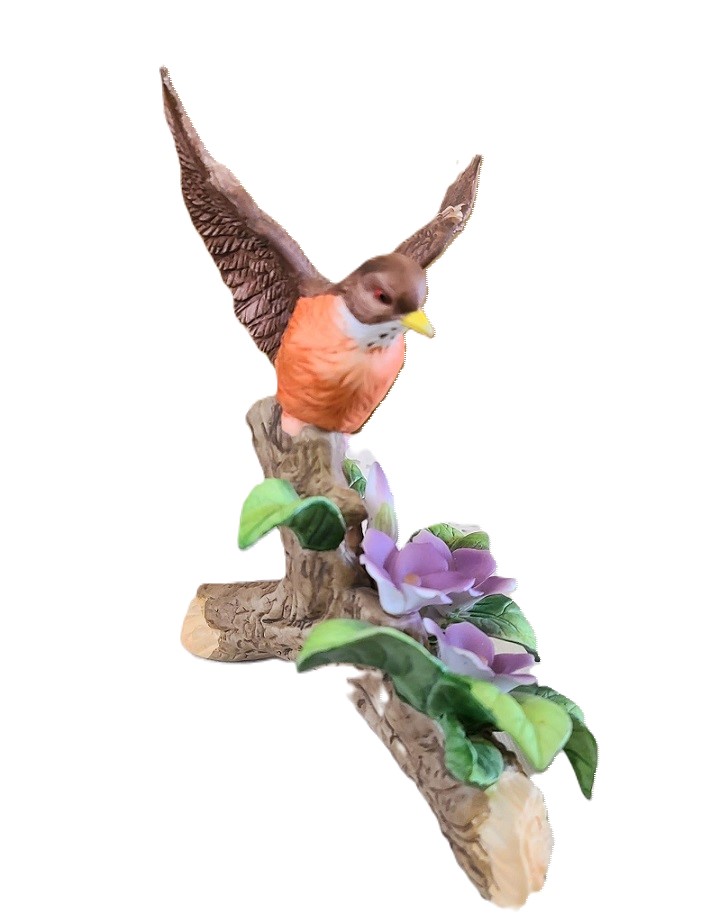 Porcelain Bird Figure on Tree Perch w/Flowers Taiwan