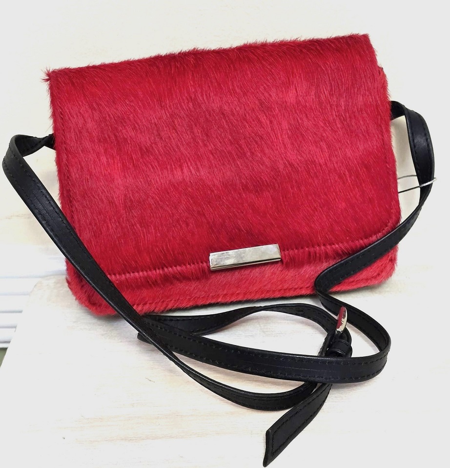 Gail Labelle pony hair purse, vintage red purse, vintage handbag witht red pony hair