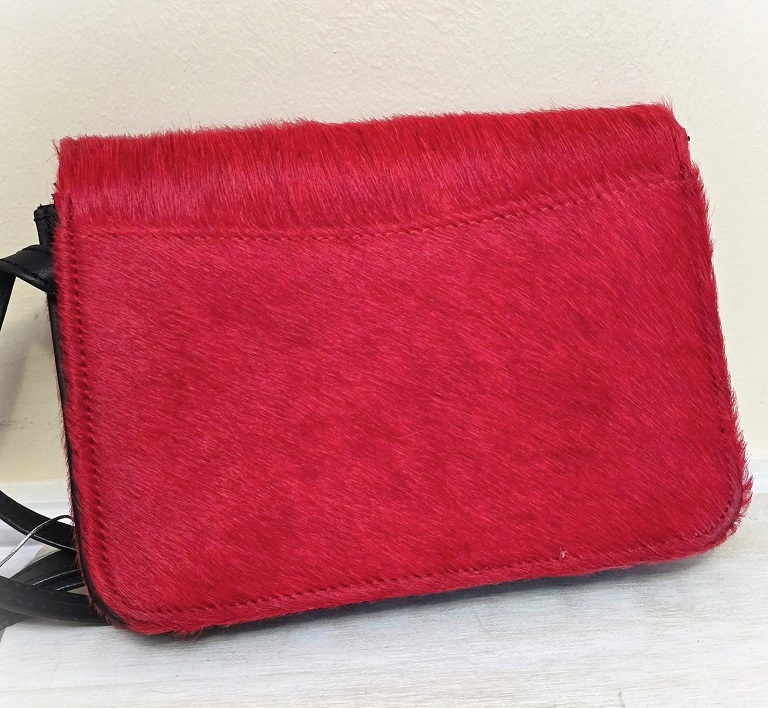 Gail Labelle pony hair purse, vintage red purse, vintage handbag witht red pony hair