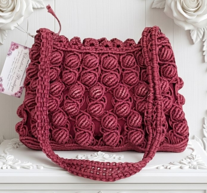 Fran Gilmone Macrame Knobby Rose Color Vintage Handbag Fran Gilmone Macrame Knobby Rose Color Vintage Handbag