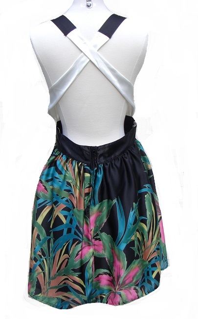 Double Zero Tropical Floral Cocktail Open Back Halter Dress NWT