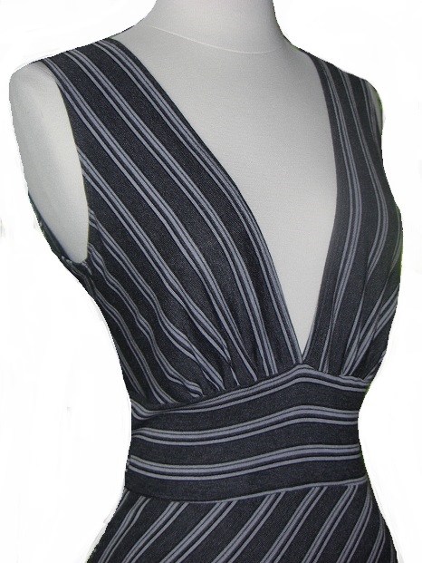 LULU K New York Plunging Neckline Jersey Knit Stripe Dress
