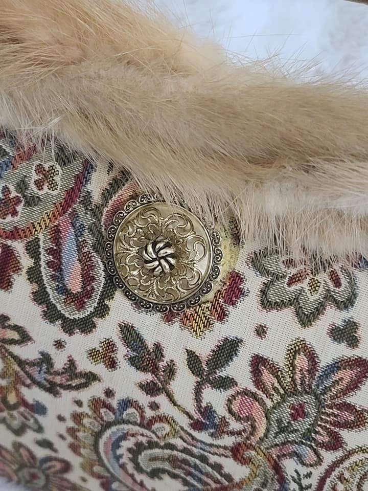 Mink Fur & Tapestry Vintage Handbag