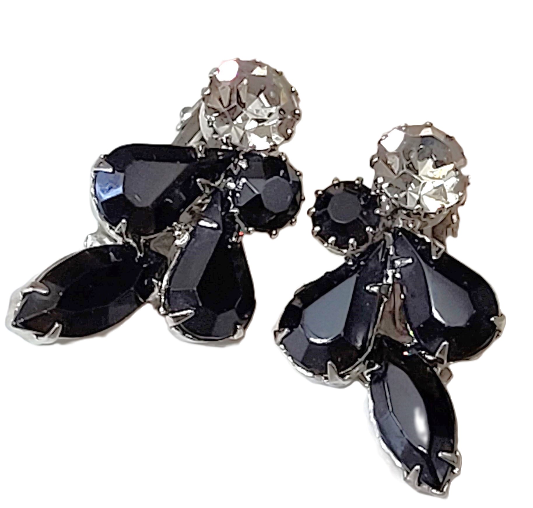 Black rhinestone earrings, vintage, signed designer WEISS - Click Image to Close