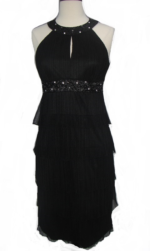 Jessica Howard Black Tier Halter Dress with Beading Detail NWT - Click Image to Close