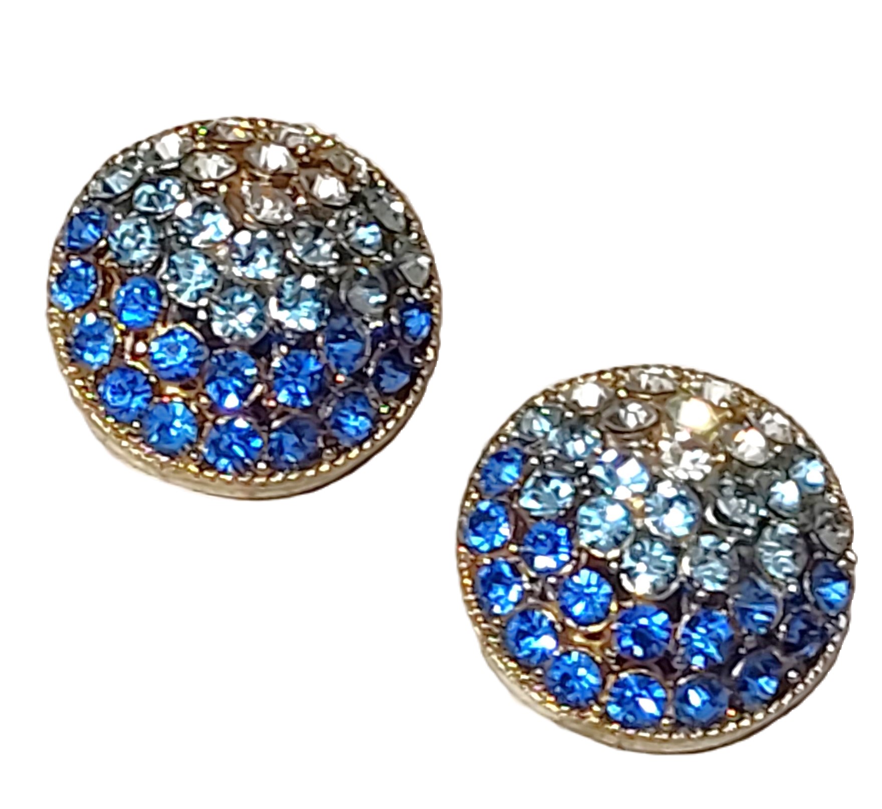 Blue ombre rhinestone earrings, vintage clip ons signed marked Pat2733491