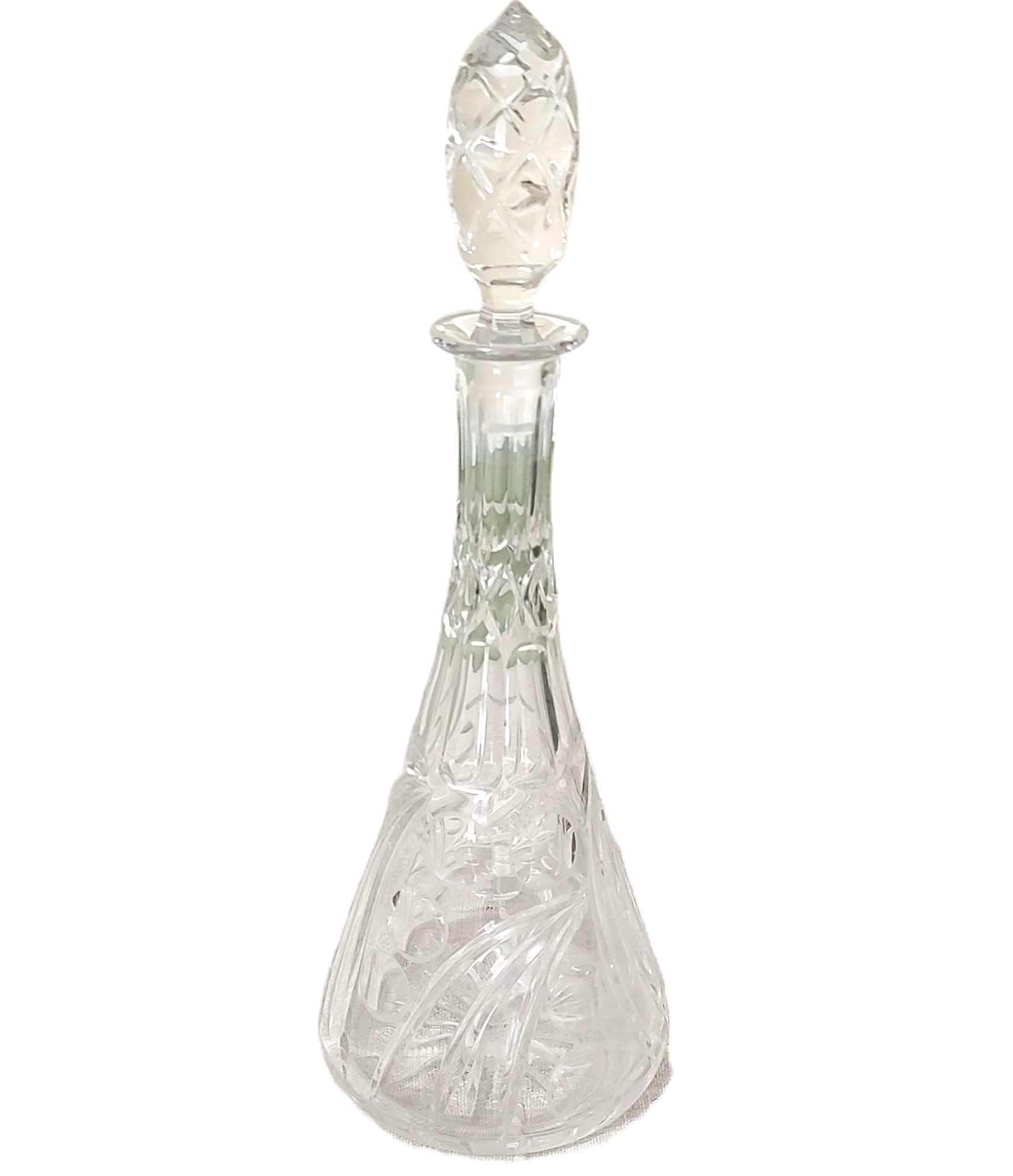 Lead Crystal Etched Cut Liquor Decanter Large 15" tall