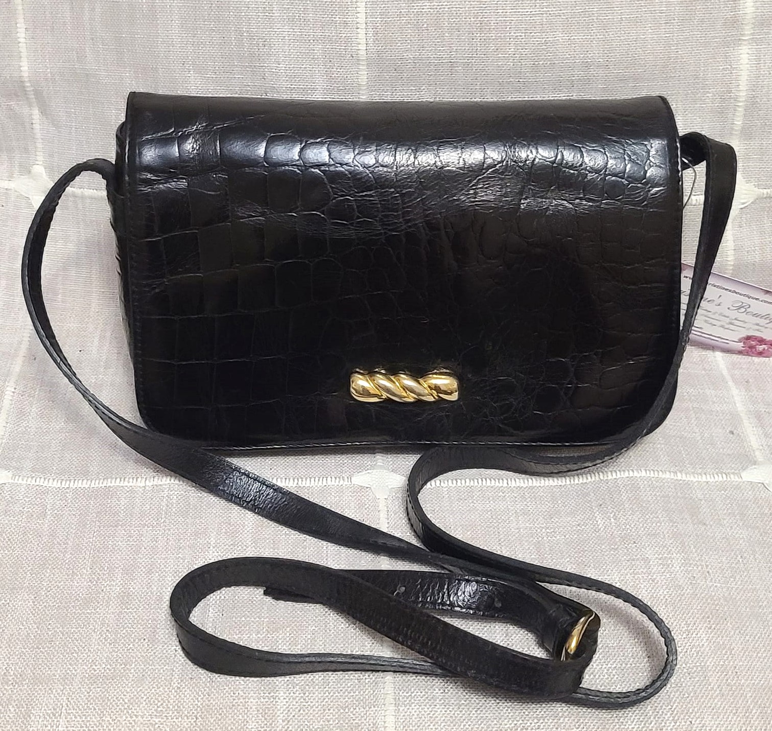 Accessory Lady Black Embossed Alligator Pattern Handbag - Click Image to Close