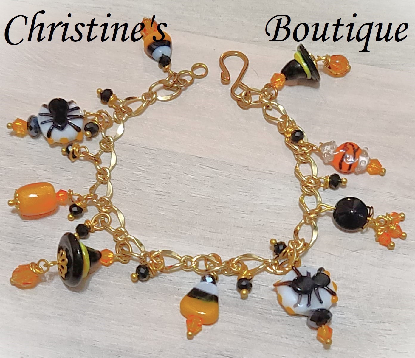 Halloween charm bracelet handmade lampwork glass charms - Click Image to Close