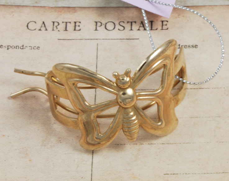 Vintage Gold Metal Butterfly Pony Tail Holder - Click Image to Close