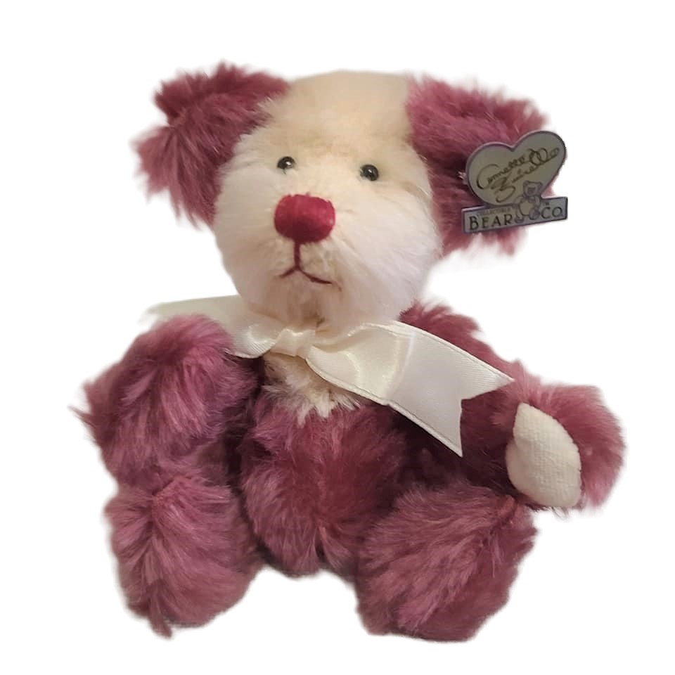 Annette Funicello Mohair Miniature Bear Raspberry & Cream - Click Image to Close