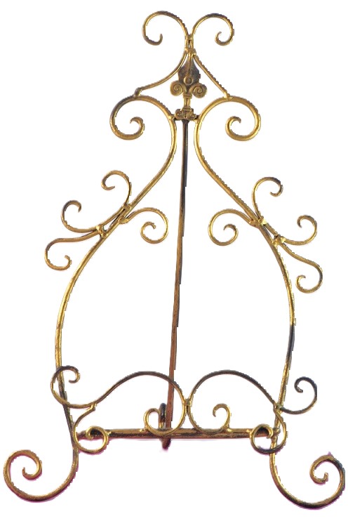 Antique Gold Iron Tripod Easel Display Stand 17" - Click Image to Close