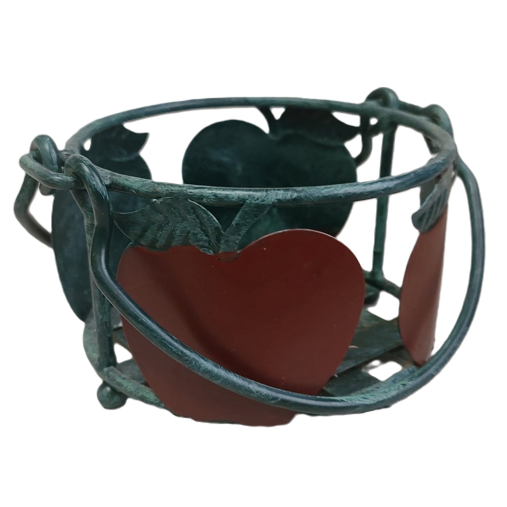 Hand Painted Apple Design Solid Metal Basket - Heavy in weight