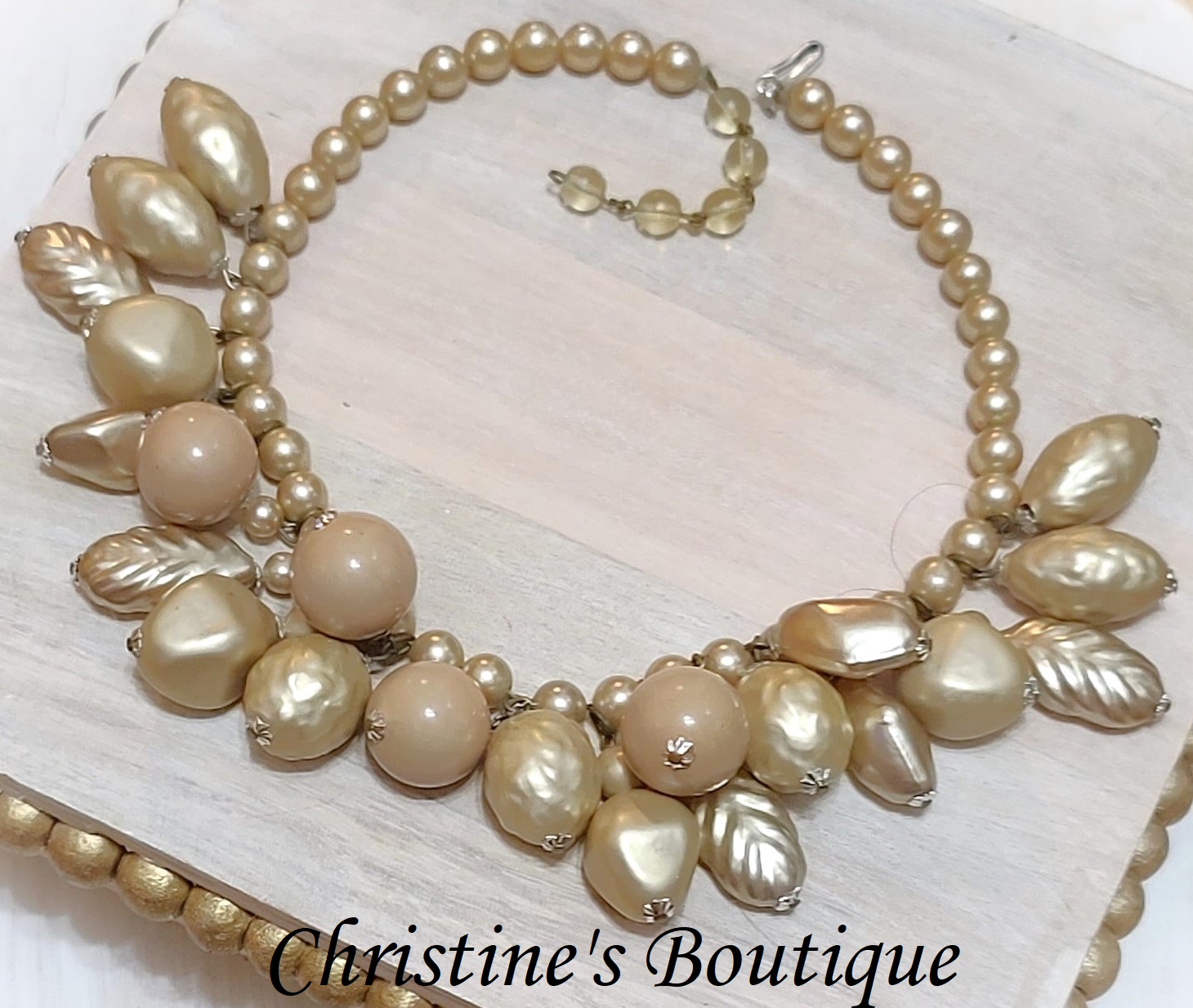 Pearl Bauble Choker Necklace Signed Japan 17"