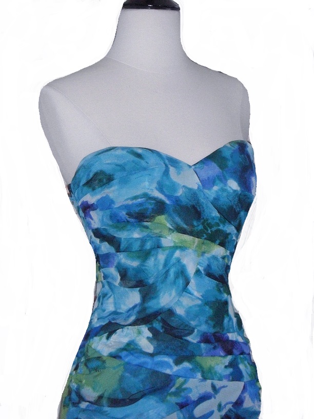 Arden B Blue Floral Pattern Shirred Fitted Dress NWT