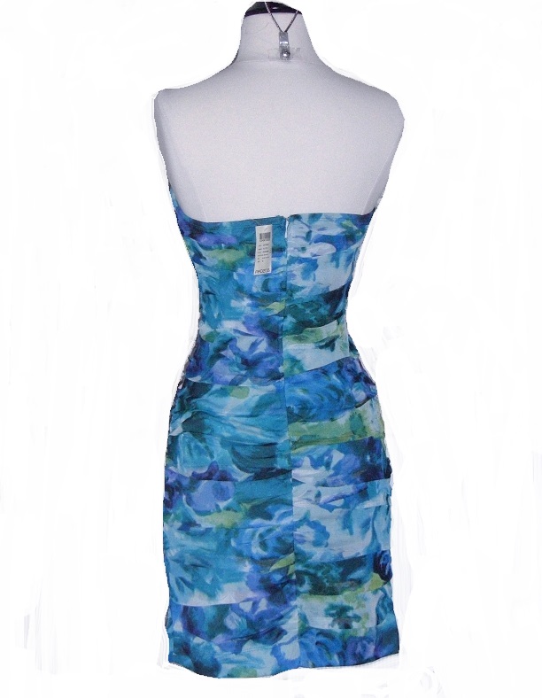 Arden B Blue Floral Pattern Shirred Fitted Dress NWT