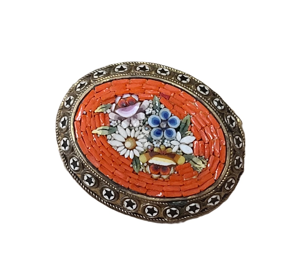 Mosaic Stamped Antique Pin 1 1/2"