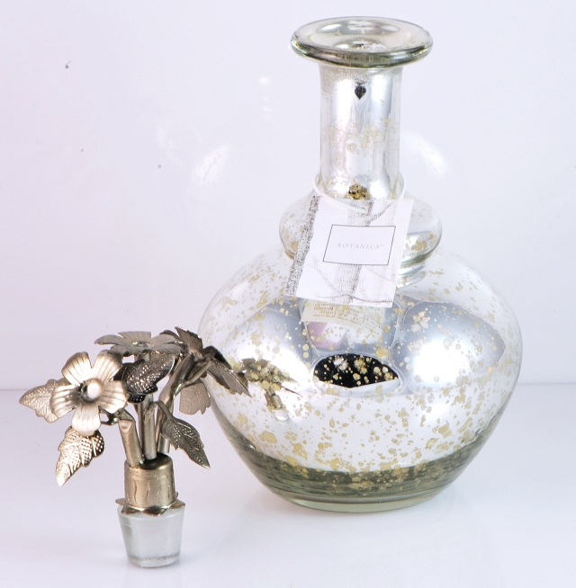 Botanical Etched Mercury Glass Perfume Bottle Decanter New